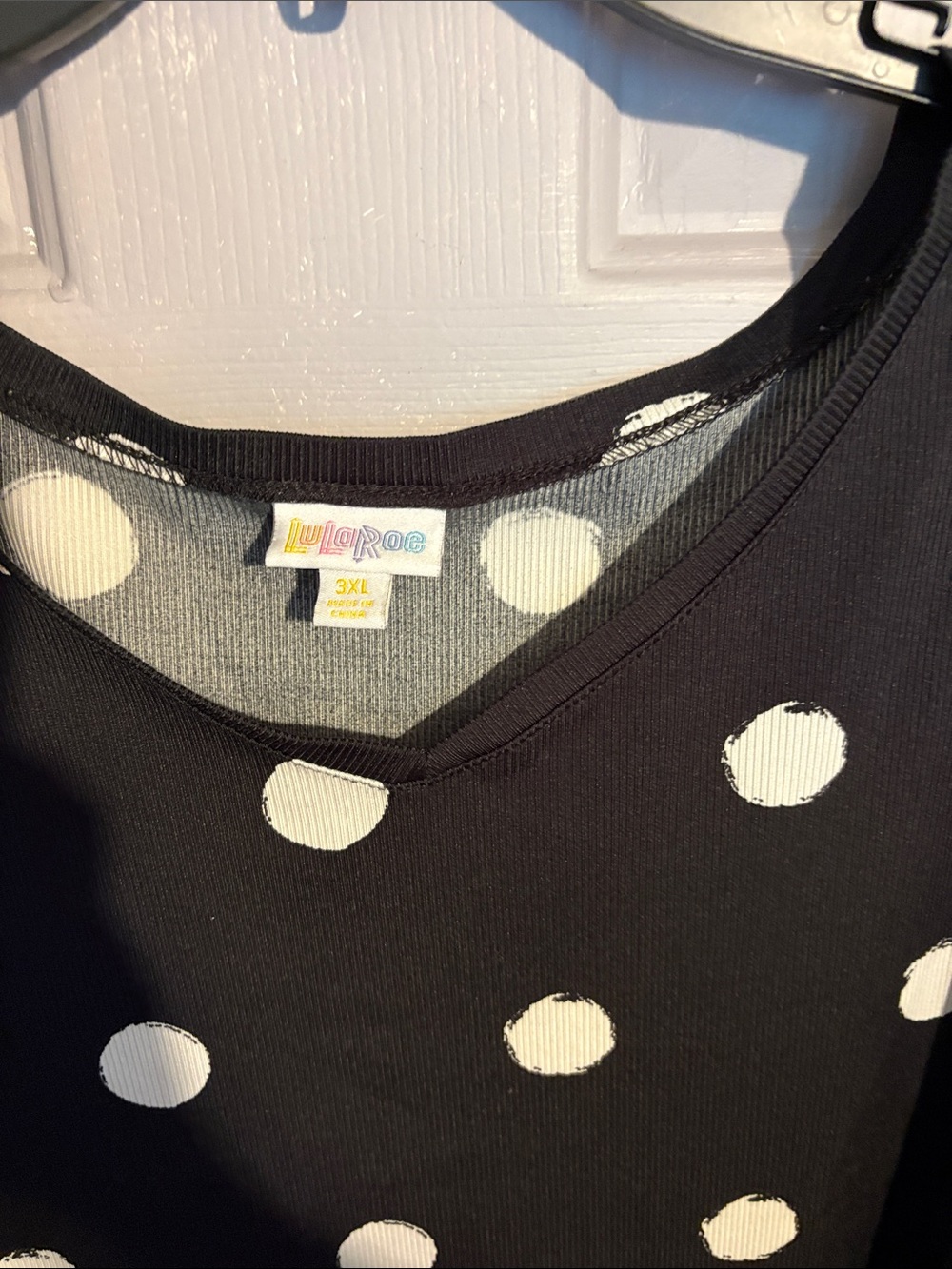 LuLaRoe Black Top with White Polka Dots